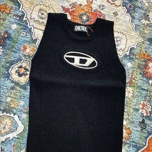 Diesel Black Ribbed Sleeveless Crewneck Sweater with Embroidered Logo